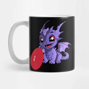 cute baby purple dragon playing with a football Mug